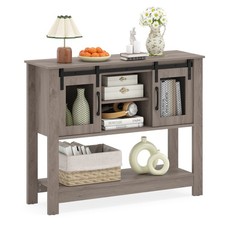COSTWAY Entryway Table 102CM Small Farmhouse Console Table w/Barn Sliding Doors
