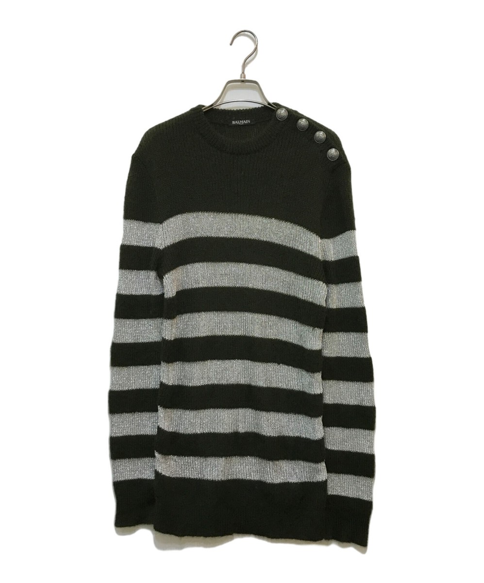 BALMAIN mohair napoleon knit Size: S Silver x khaki Men 