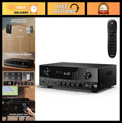 600W Peak Stereo Audio Amplifier Receiver, Bluetooth 5.3, Phono, USB, FM, 2 Mic-