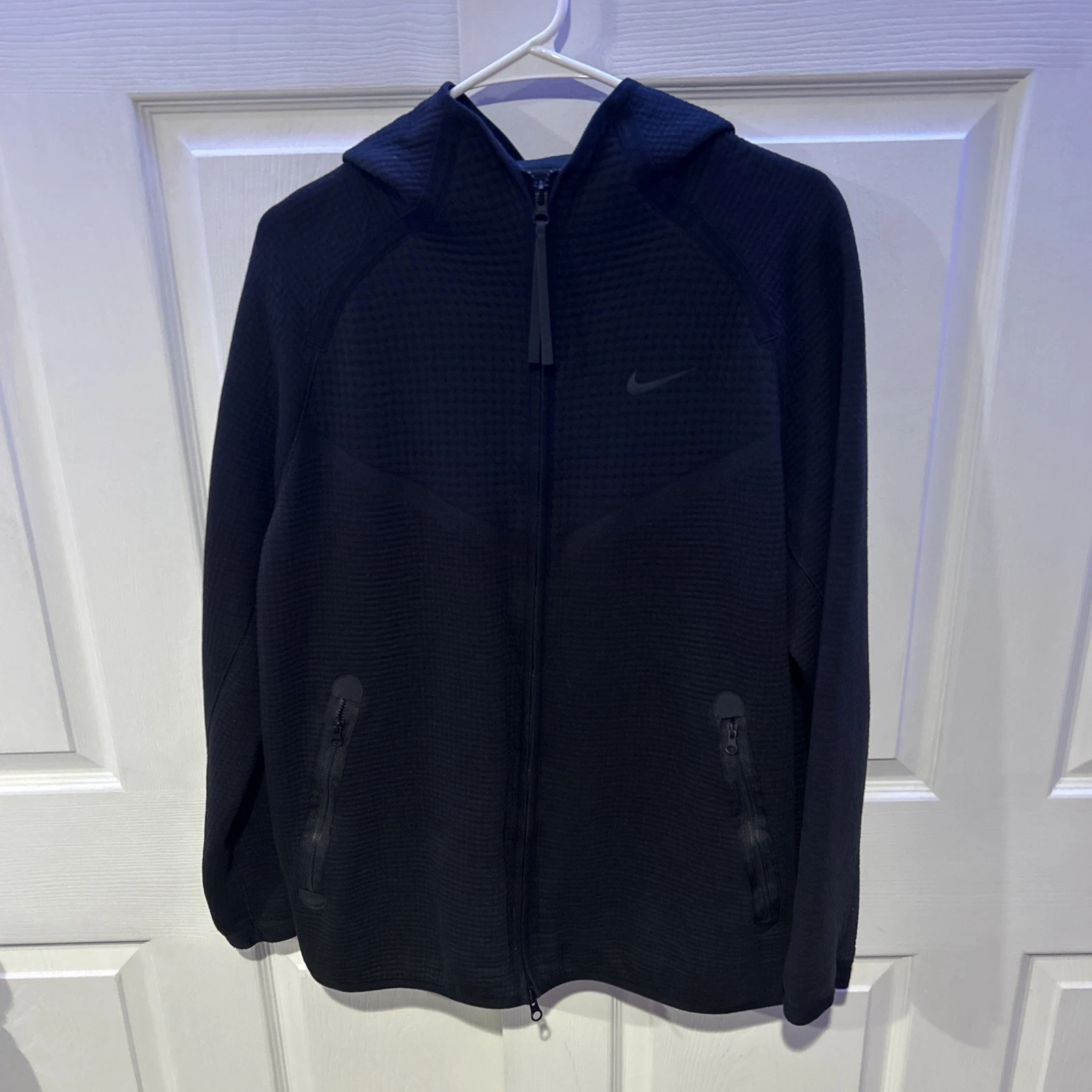 Nike Thermal Tech Waffle Texture FullZip Hoodie Sweatshirt Jacket Mens L Black