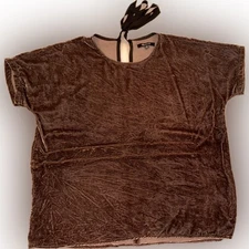 Madewell Oversized Gray/Brown Velvet Back Bow Tie Blouse Size XXS