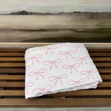 Pottery Barn Kids 1 Allover Bows Bamboo Viscose Crib Fitted Sheet Pink Bows