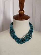 Handmade Turquoise Gemstone Multi-Strand Beaded Statement Necklace Chip Shape