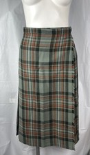 VTG Scottish Pure New Wool Plaid Pleated Skirt Kilt Tartan Sz 12 Or 25/26 Green
