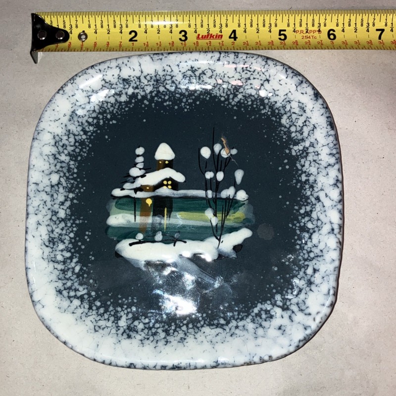 Italy Ceramic Hand Painted Winter Scene Square Plate 7 in
