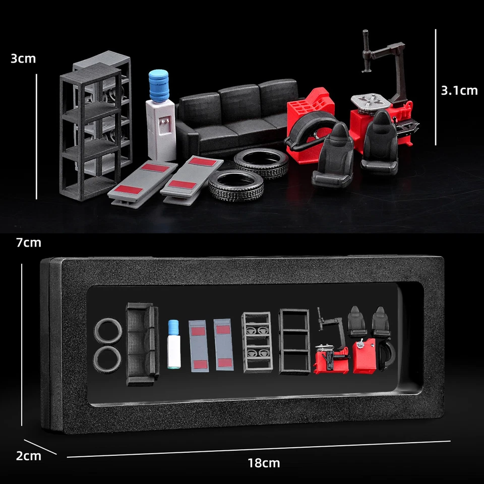 12PCS Diorama 1/64 Car Repair Tools Model Set Garage Scene Display Props Modelv8 - Image 3 of 4