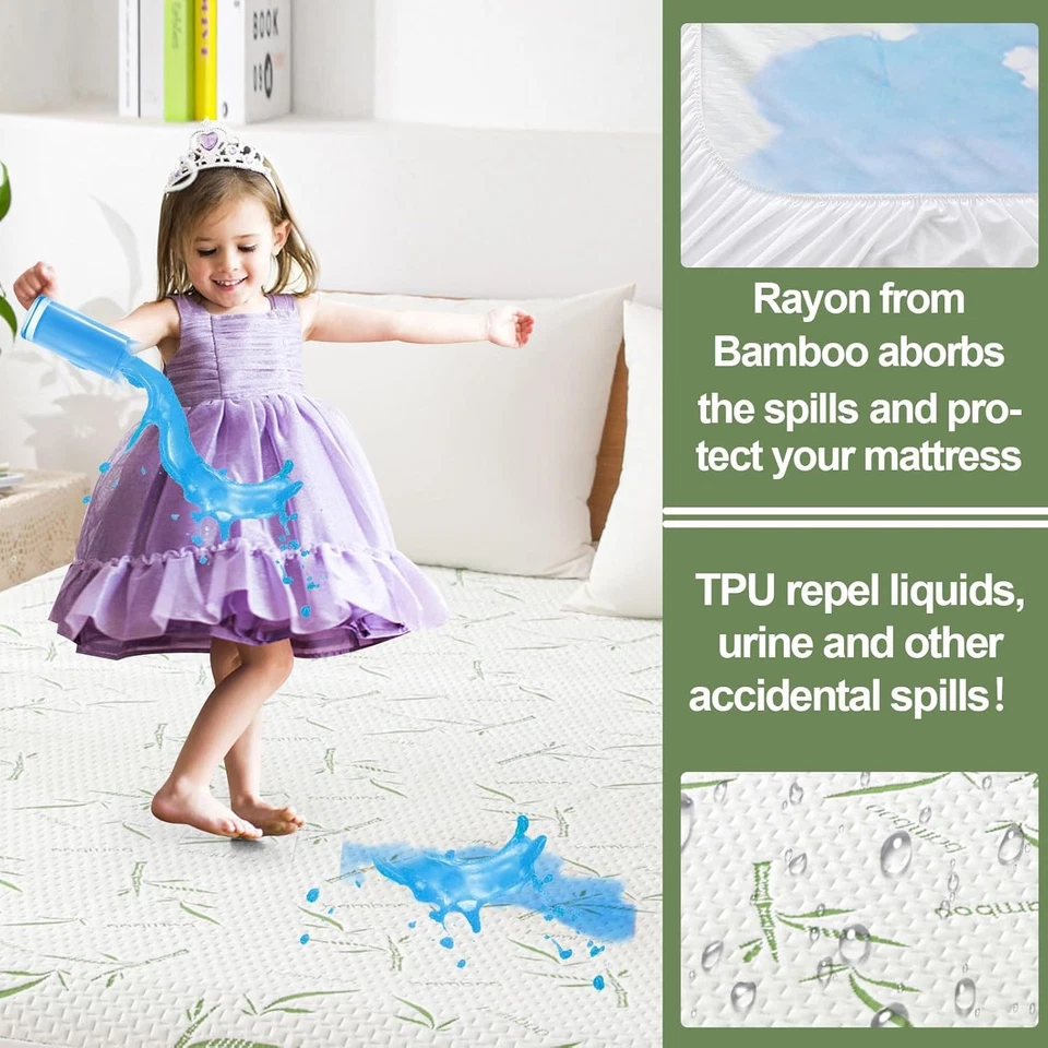Protetor de colchão California King impermeável colchão almofada lavável bambu rayon - Imagem 3 de 4