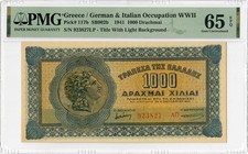 Greece 1000 Drachmai 1941, PMG 65 EPQ,  German & Italian Occupation WWII  P# 117