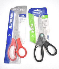 Lot of 3 Westcott All Purpose Kleenearth Straight Scissors Shears 8" Red/Black