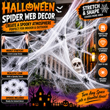 Halloween Fake Spider Web Decor Stretch Cobweb with Spiders Haunted House Party