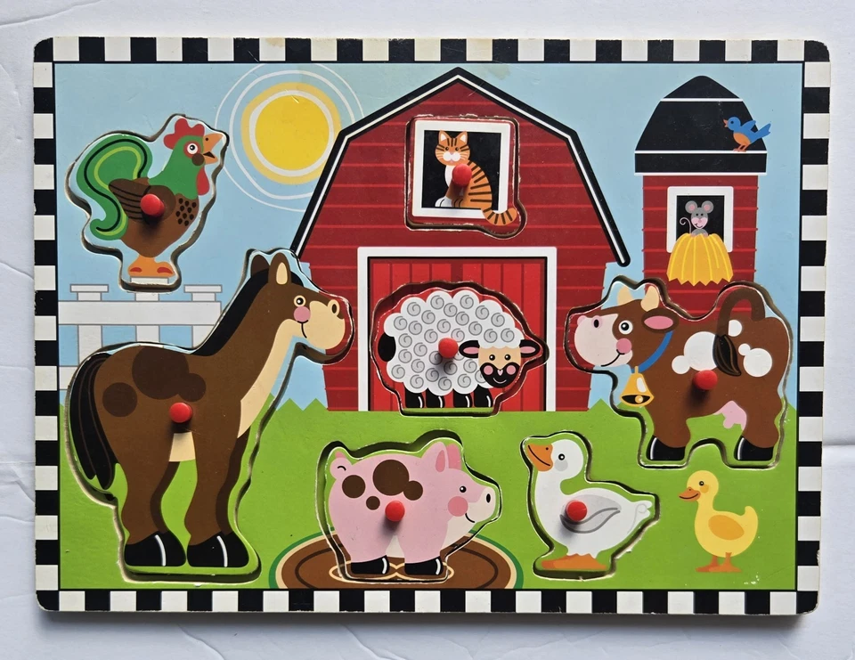 Tres rompecabezas de madera vintage Melissa & Doug pequeños juguetes del mundo animales números Foto 3 de 4