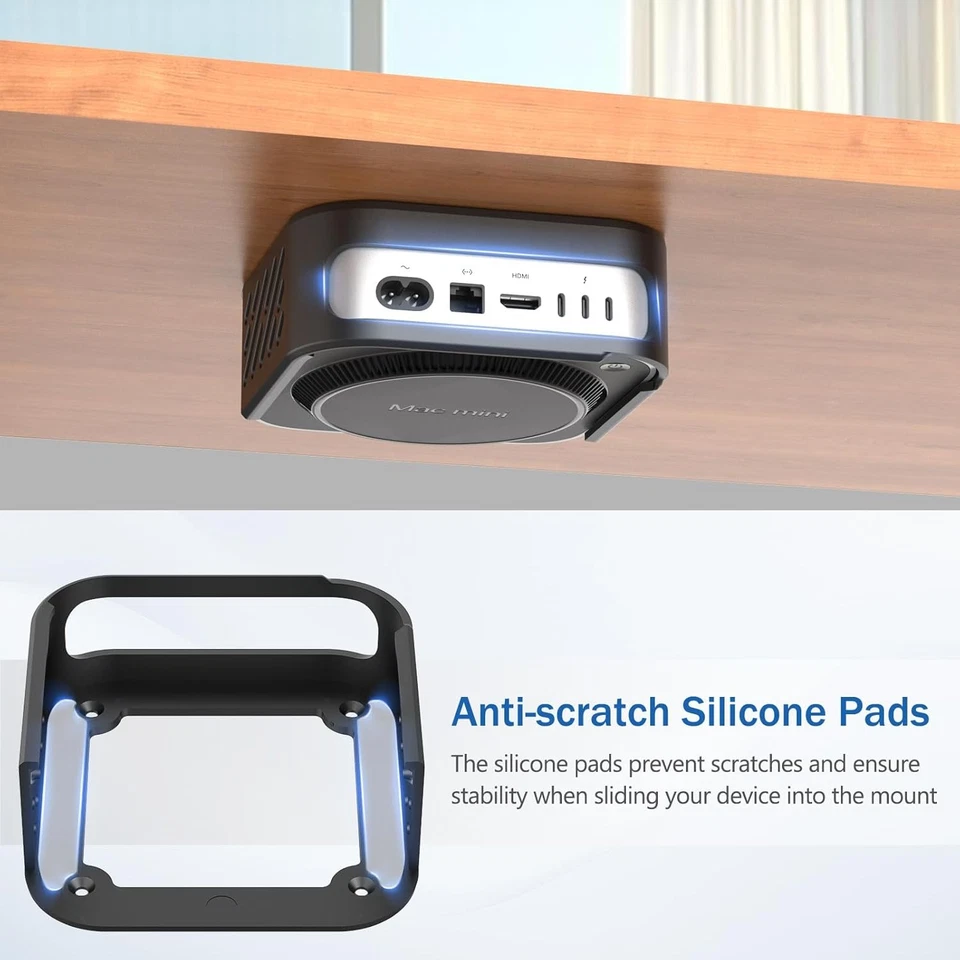 Mac Mini M4 / M4 Pro Under Desk Mount | Wall Mount w/ Heat Vents Black - Image 4 of 4