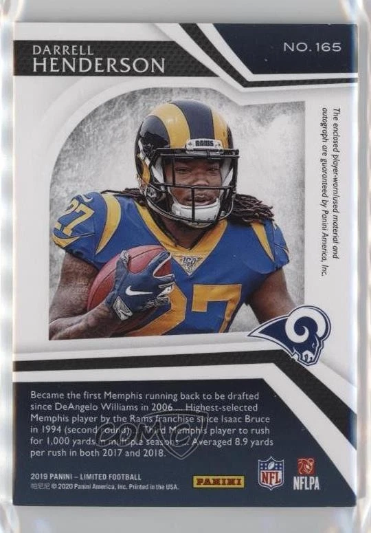 2019 Limited Amethyst Spotlight /10 Darrell Henderson RPA Rookie Patch Auto RC - Image 2 of 2