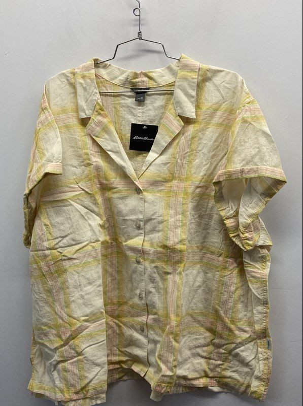 Eddie Bauer Women's SS Packable Camp Shirt Golddust Plaid Cotton Blend NWT 3X