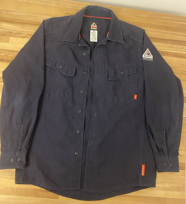 Bulwark FR Button Shirt Mens M-RG Dark Blue CAT 2 2112 Flame Resistant