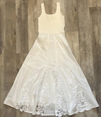Derek Lam 10 Crosby Lace Mix Media Sun Dress White Midi Special Occasion Sz 00 