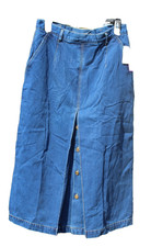 Vintage Lizwear Denim Button-Front Kick Pleat Midi Skirt Size 14 High Waist NOS