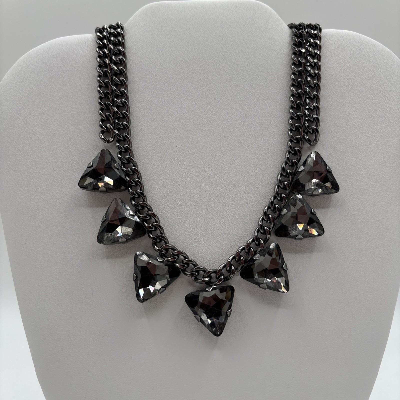 Triangular Rhinestone Necklace Double Chain Chunk… - image 4