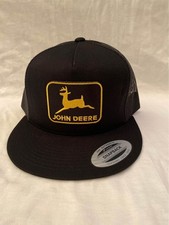 Vintage John Deere patch on black yupoong flatbill Snapback Trucker Hat Cap