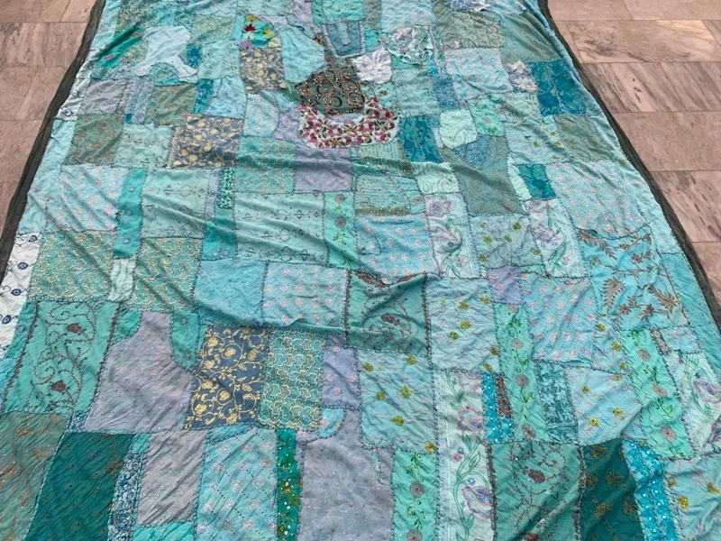6x8 ft Antique Handmade Uzbek Bedsheet Patchwork Bedspread textile 255x185 cm - Image 2 of 4
