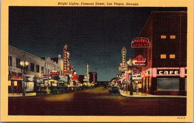 Las Vegas Nevada Fremont Street Bright Lights Linen Night View Postcard