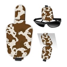 Leather Magnetic Sunglass Holder for Car Sun Visor, Cute Brown Cow Print