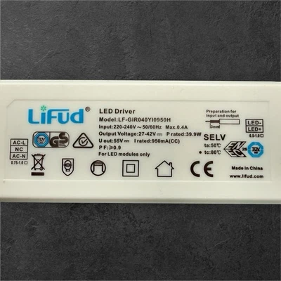 Lifud LF-GIR040Y10950H LED Driver 40W 950mA 27-42V for LED Panel Lights & Others