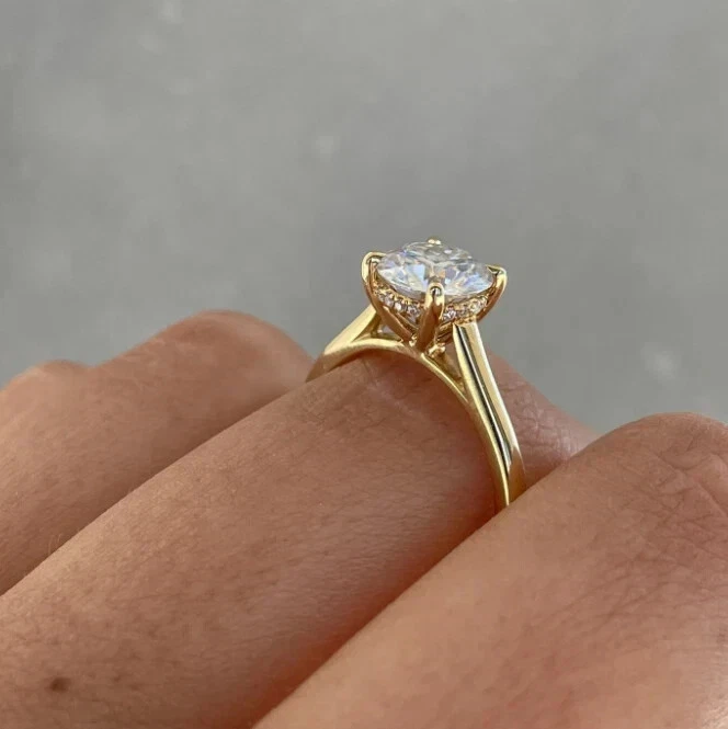 1Ct Round Cut White Moissanite Women's Wedding Ring 14K Yellow Gold Plated - Image 2 of 4