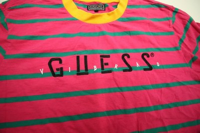 Guess x J Balvin Pink Green Stripe Embroidered Vibras T-Shirt Mens