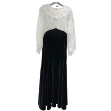 DOEN Women Dress Maxi Gown Black White Velvet Lace Small NWMF