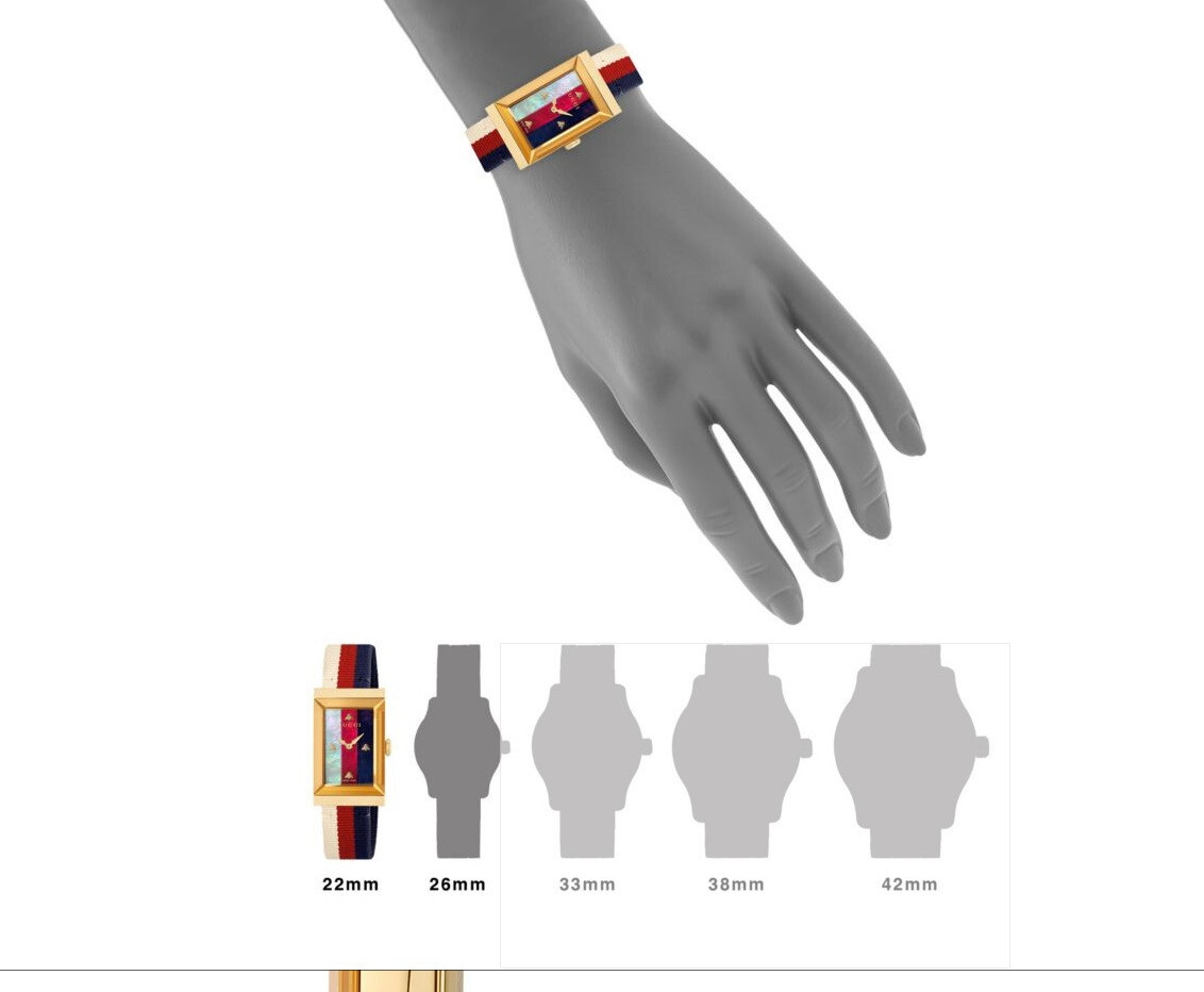 Gucci

Rectangular Goldtone Stainless Steel & Web- NWT GUCCI Rectangular Goldtone Stainless Steel 22mm Web  main image 2