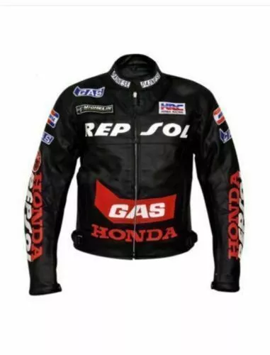 Honda Racing Motorbike Leather Jacket In Cow hide 5 Protection