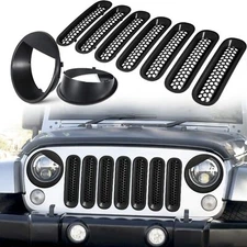 Front Grille Insert & Bezel Headlight Trim Cover Clip-in for Jeep Wrangler JK B