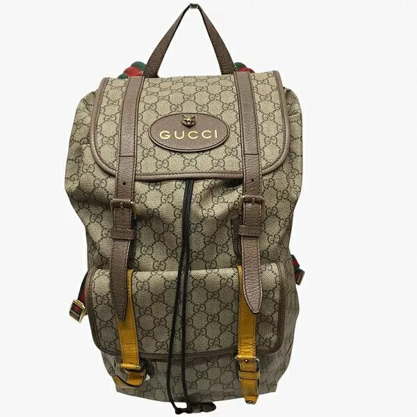Sac à dos GUCCI GG Supreme 473869 Shelly sac à dos marron x cuir jaune