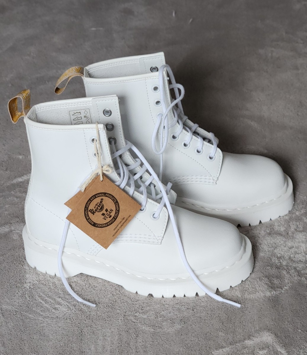 Mono White Dr Martens 1460 combat smooth leather lace up