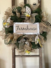 Deco Mesh Wreath| Farmhouse Front Door Wreath| Home decor | Country | Green