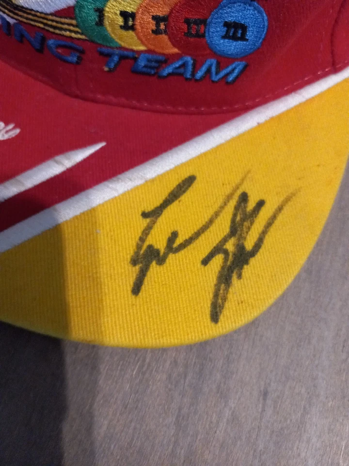 Ernie Irvan #36 M&M’s Racing Team Yellow & Red NASCAR VINTAGE Hat *Autographed* - Image 3 of 4