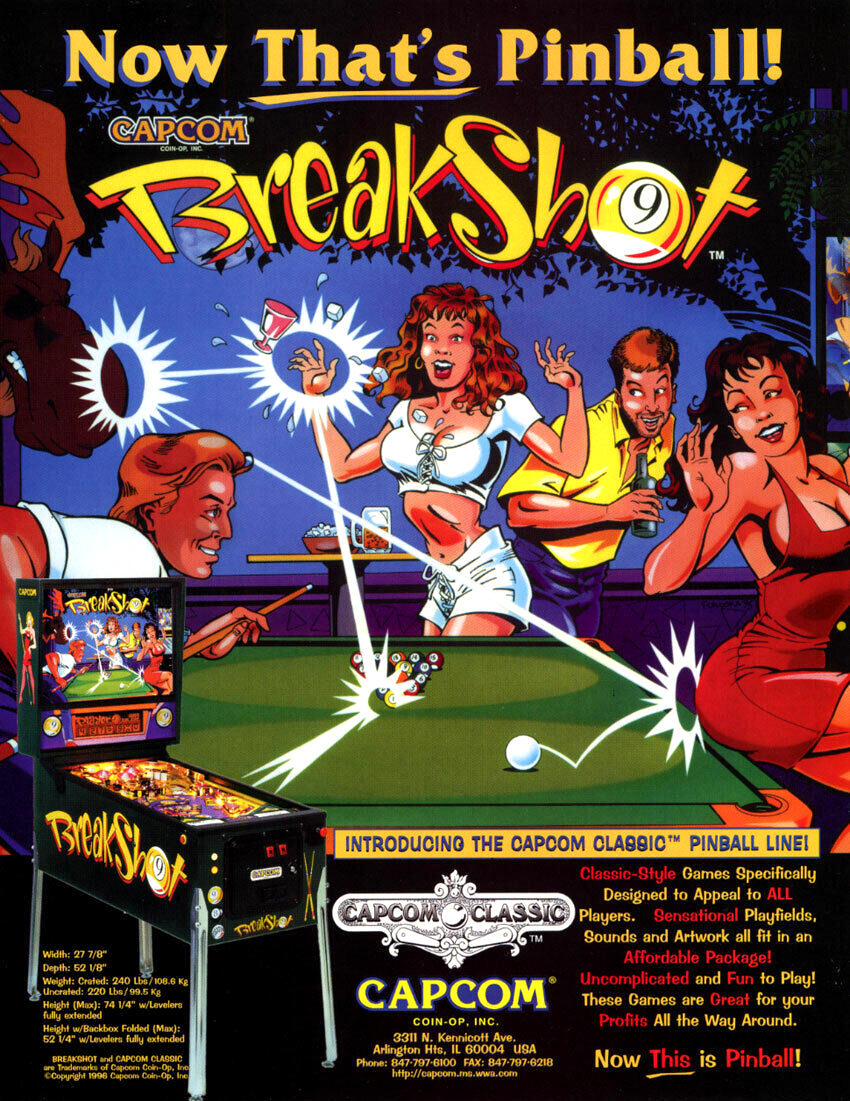 Break Shot Pinball FLYER Capcom 1995 Original Unused Promo Pool