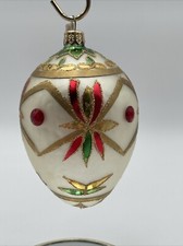 POLAND Mouth Blown Glass Christmas Ornament Hand Painted Jeweled Egg C2