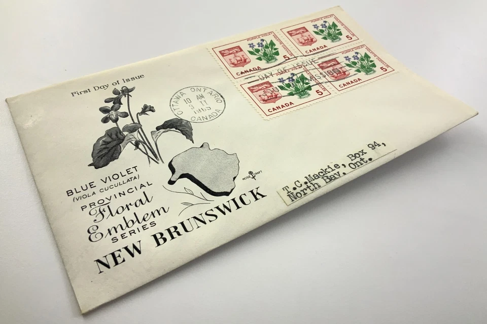 Azul Violeta Provincial Floral Emblema Nuevo Brunswick FDC Primer Día 1965 EE083 Foto 3 de 4