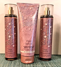 PINK SUEDE FRAGRANCE MIST +BODY BCREAM 8 OZ - 3 PC GIFT WRAP BATH BODY WORKS
