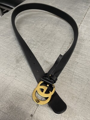 Gucci Smooth Leather Slim Signature Double G Buckle Belt Black