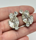 Signed WEISS Clip On Rhinestones Earrings Clear Climbers Glass Stones Costume