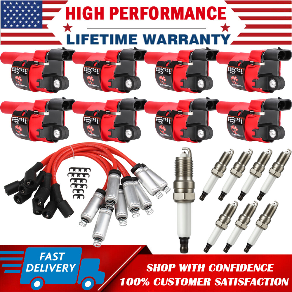 8-Pack Ignition Coil & Spark Plug Wire Set For GMC Chevy Silverado Tahoe 5.3L - 1 Year Warranty