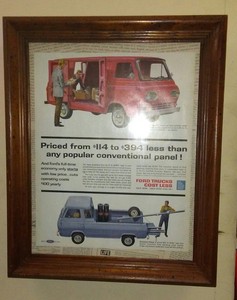 Details About 1962 Ford Econoline Pickup Blue Truck Red Van Vintage Print Ad Framed Wooden