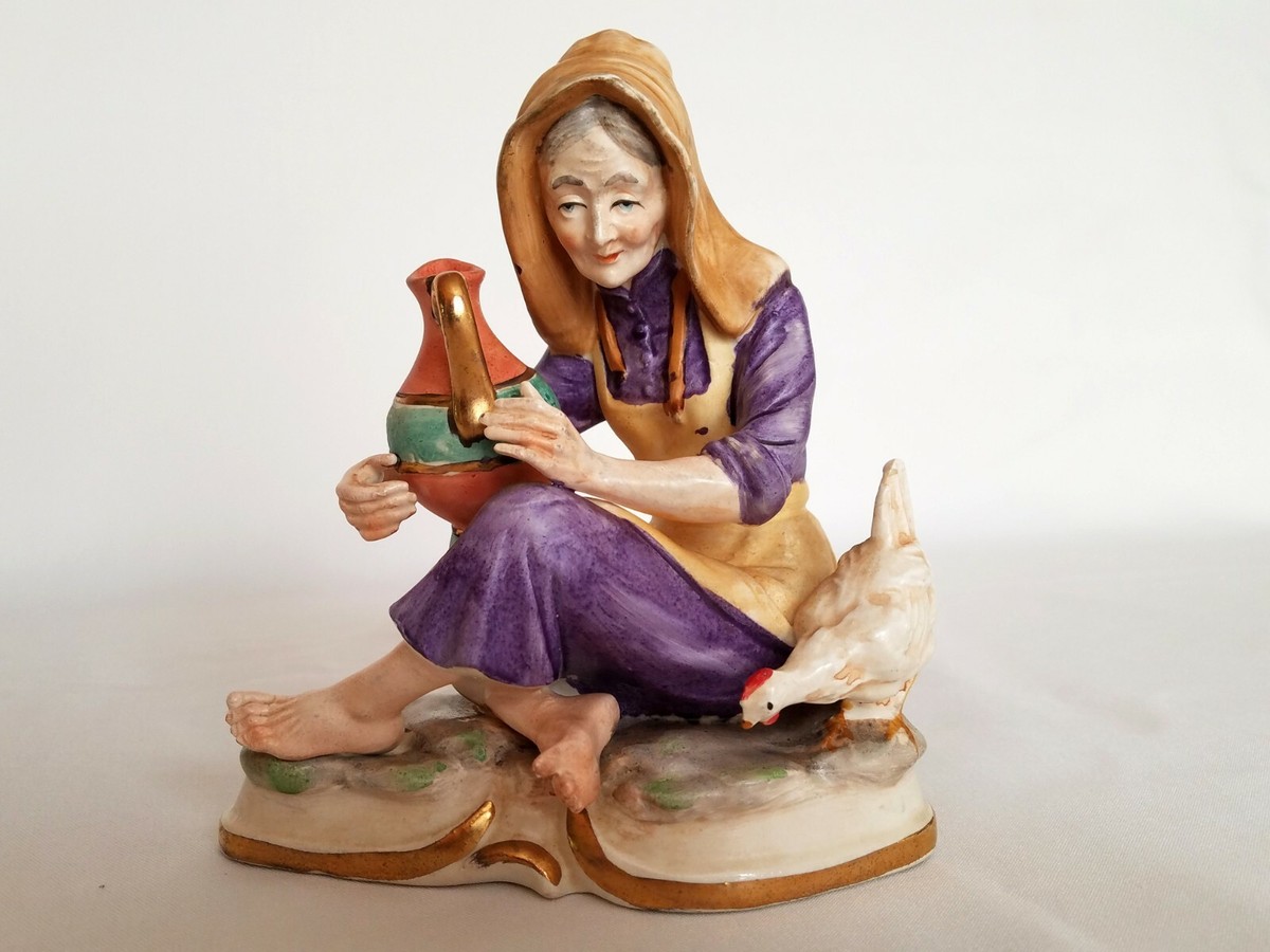 Vintage Norleans Japan Porcelain Old Man and Old Woman Figurines