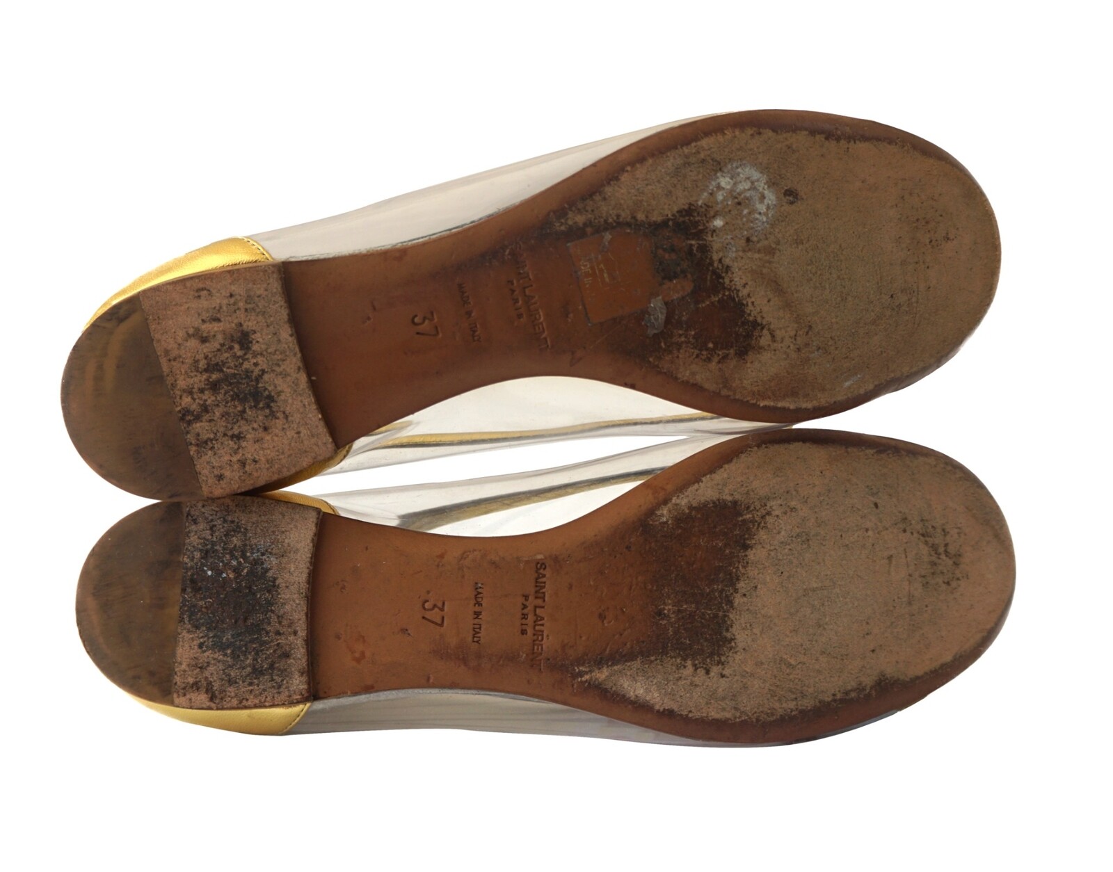 Ballerine SAINT LAURENT 37 in pelle dorata punta a cappuccio PVC 6 5