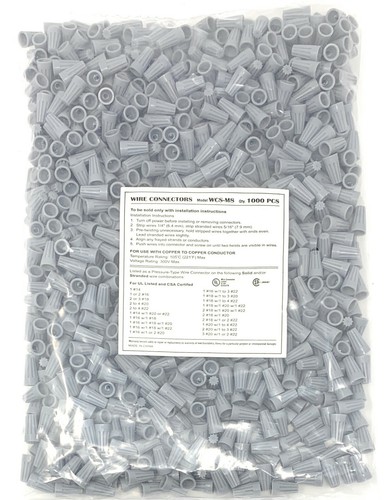 Grey Electrical Wire Connectors UL - 1000 PACK - Picture 3 of 3