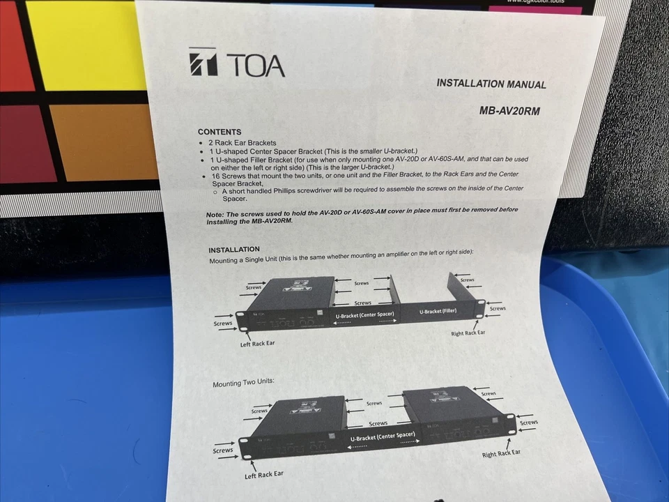TOA POWER AMPLIFER AV-20D WITH RACK KIT MB-AV20RM USED - Image 4 of 4