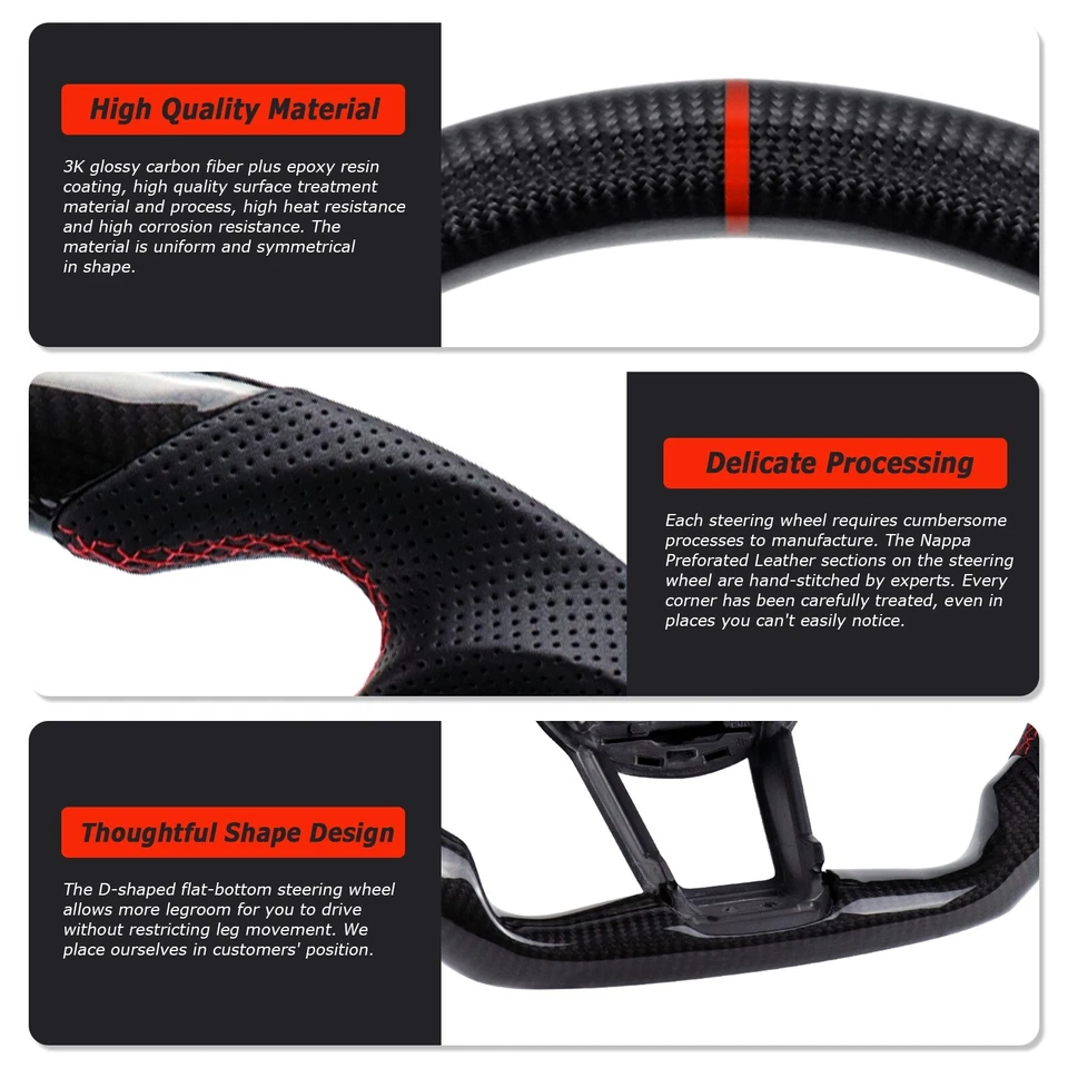 Volante de fibra de carbono real LOSCHEN para Audi TT y TTRS y R8 2016 - 2023 Foto 3 de 4